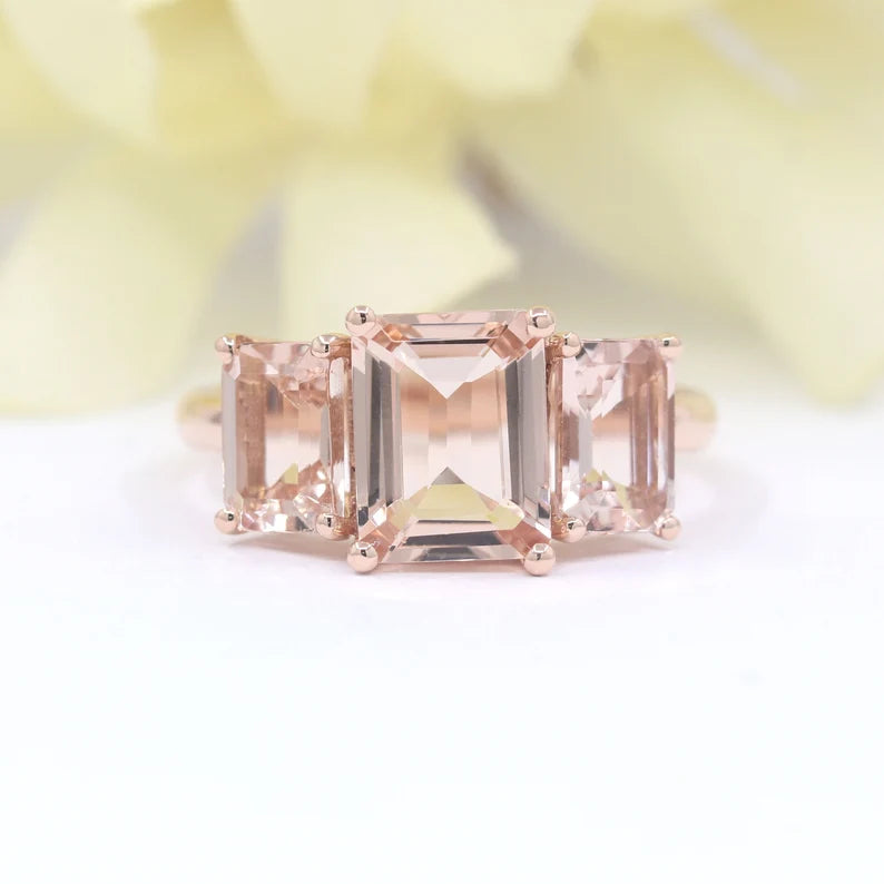14K EMERALD CUT MORGANITE RING