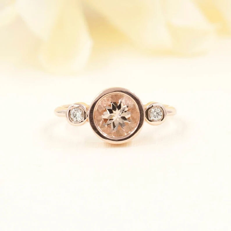 14K MORGANITE DIAMOND BEZEL RING