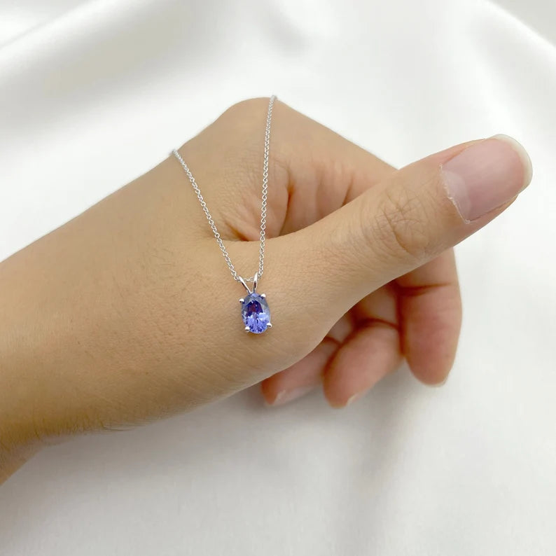 14K 1.2CT OVAL TANZANITE SOLITAIRE NECKLACE