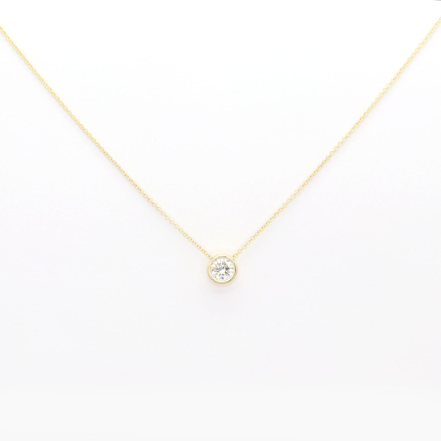 1.0ct Lab Grown Diamond Bezel Necklace / 14k Solid Gold