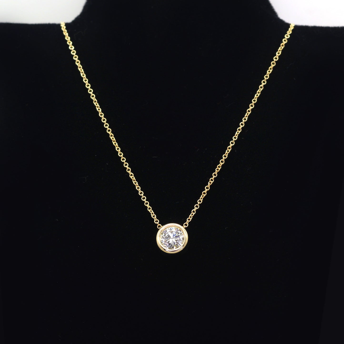 1.0ct Lab Grown Diamond Bezel Necklace / 14k Solid Gold