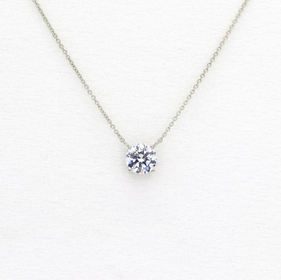 1.0ct Lab Grown Diamond Necklace / 14k Solid Gold Prong Lab Diamond Necklace