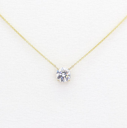 1.0ct Lab Grown Diamond Necklace / 14k Solid Gold Prong Lab Diamond Necklace