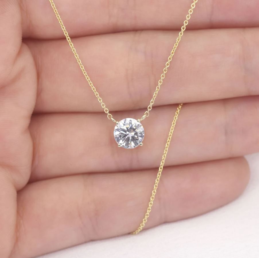 1.0ct Lab Grown Diamond Necklace / 14k Solid Gold Prong Lab Diamond Necklace