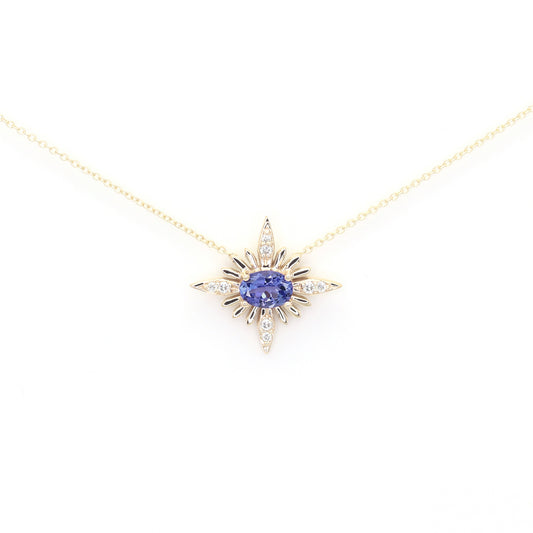 14k TANZANITE DIAMOND STARBURST NECKLACE