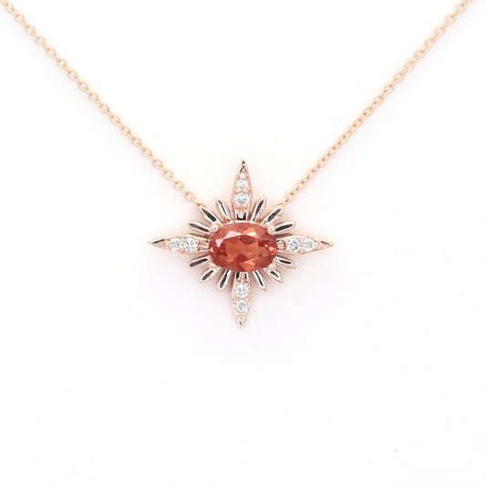 14K SUNSTONE DIAMOND STARBURST NECKLACE