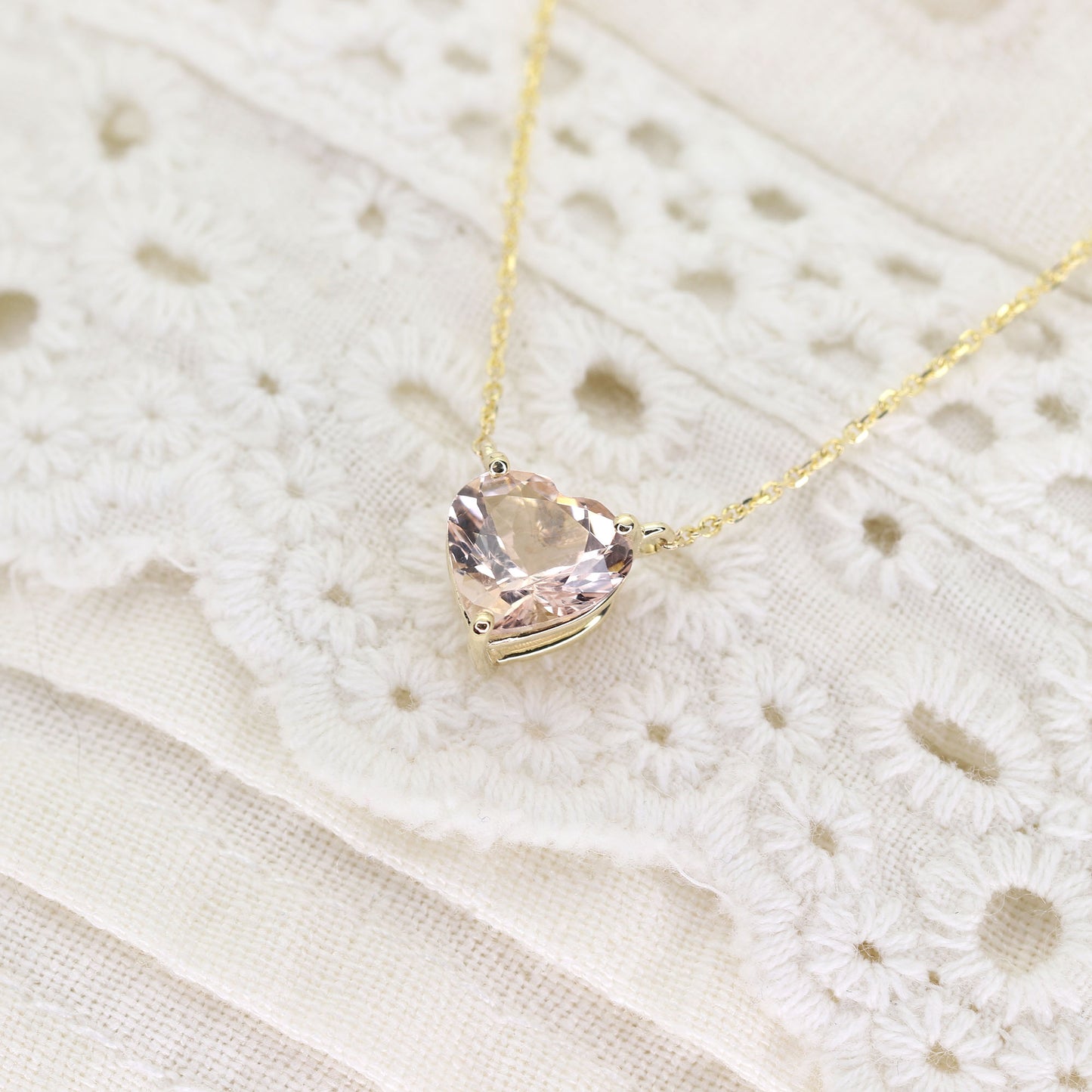 14K HEART MORGANITE SOLITAIRE NECKLACE