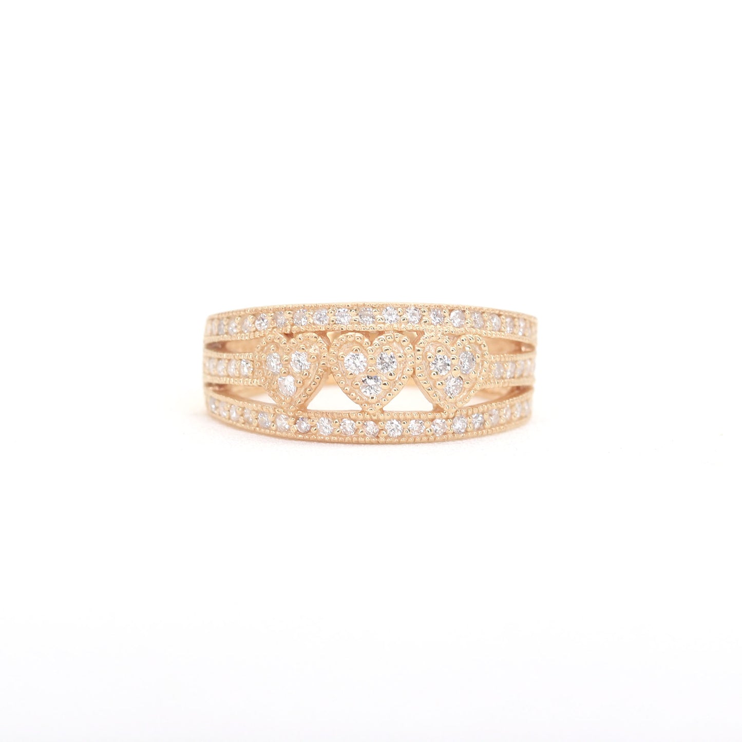 14K Diamond Heart Wedding Band