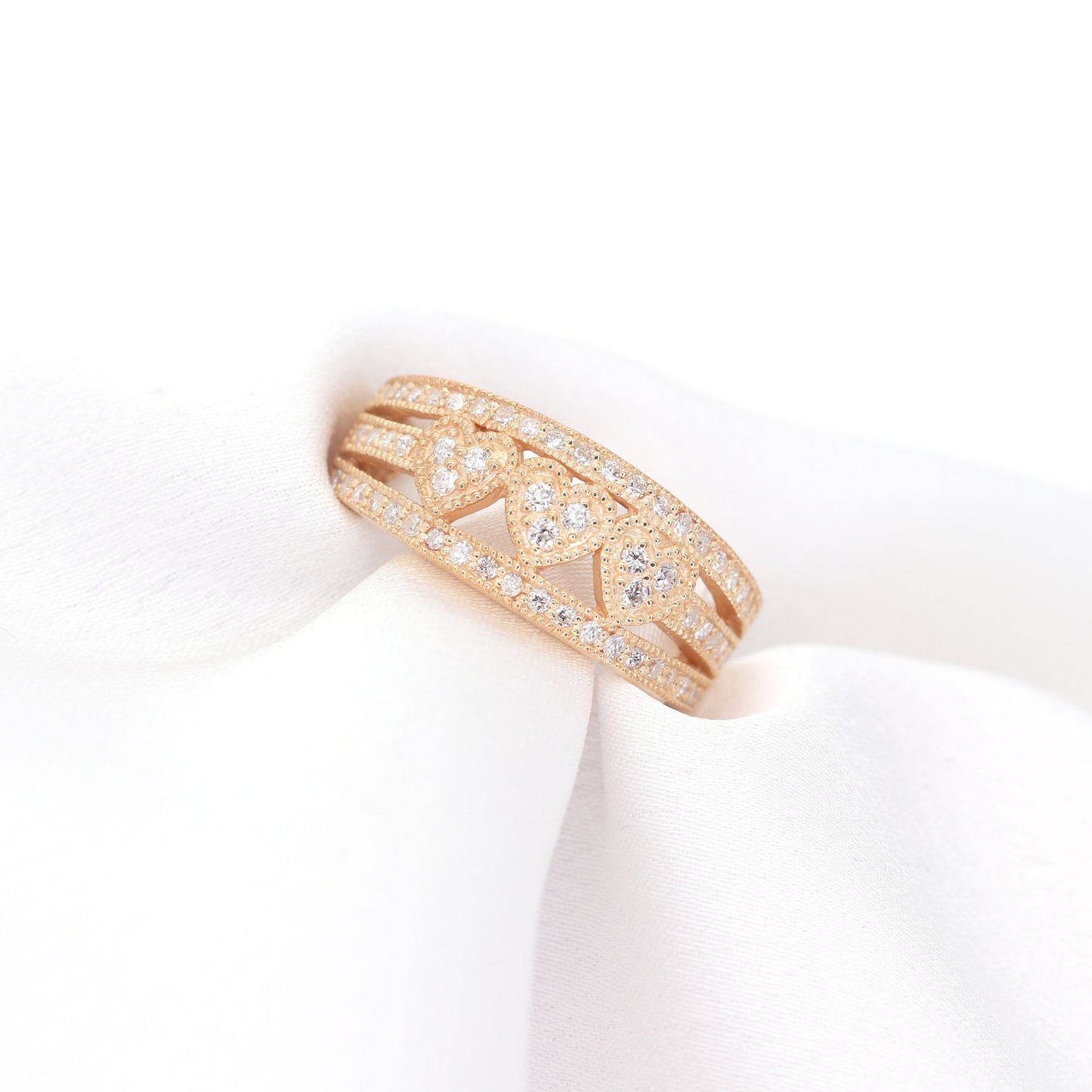 14K Diamond Heart Wedding Band