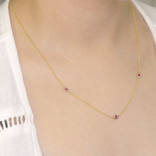 14K 3 RUBY BY THE YARD NECKLACE