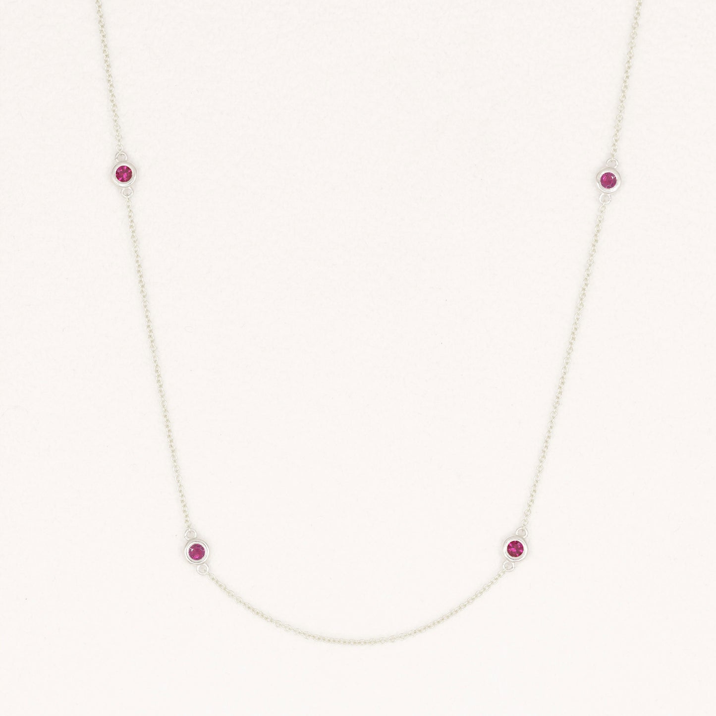 14K 4 Ruby By The Yard Necklace / Natural Ruby Bezel Necklace