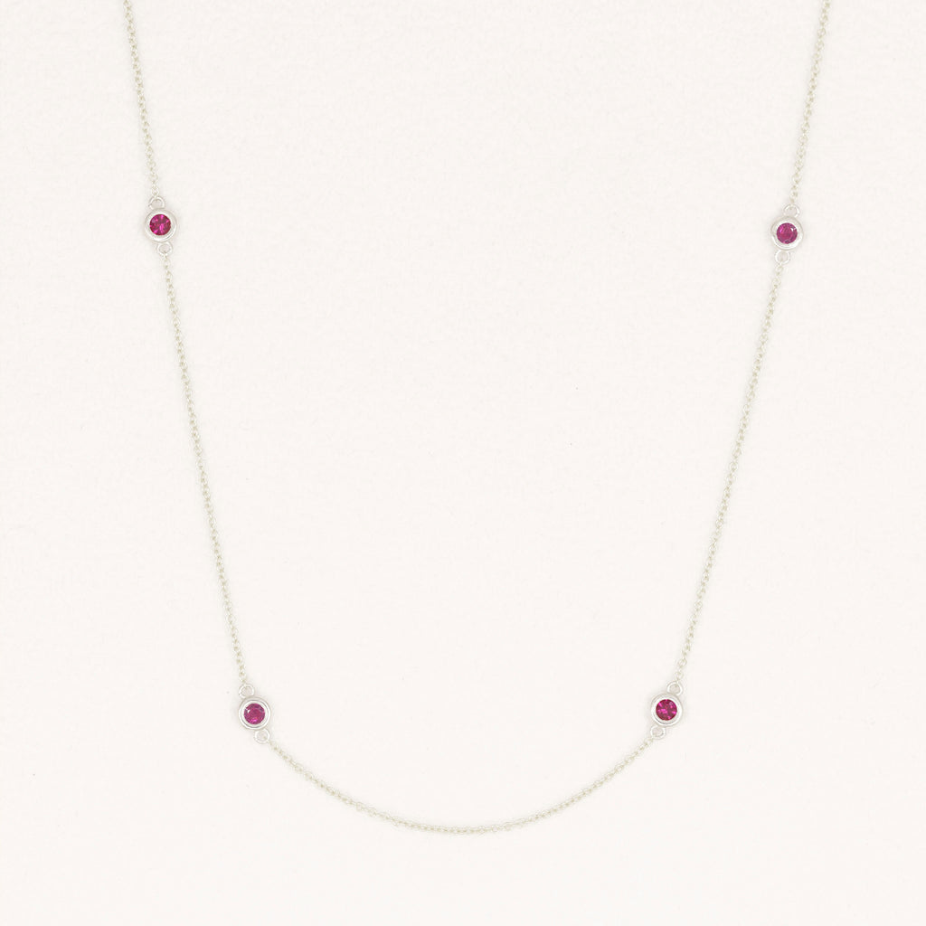 14K 4 Ruby By The Yard Necklace / Natural Ruby Bezel Necklace