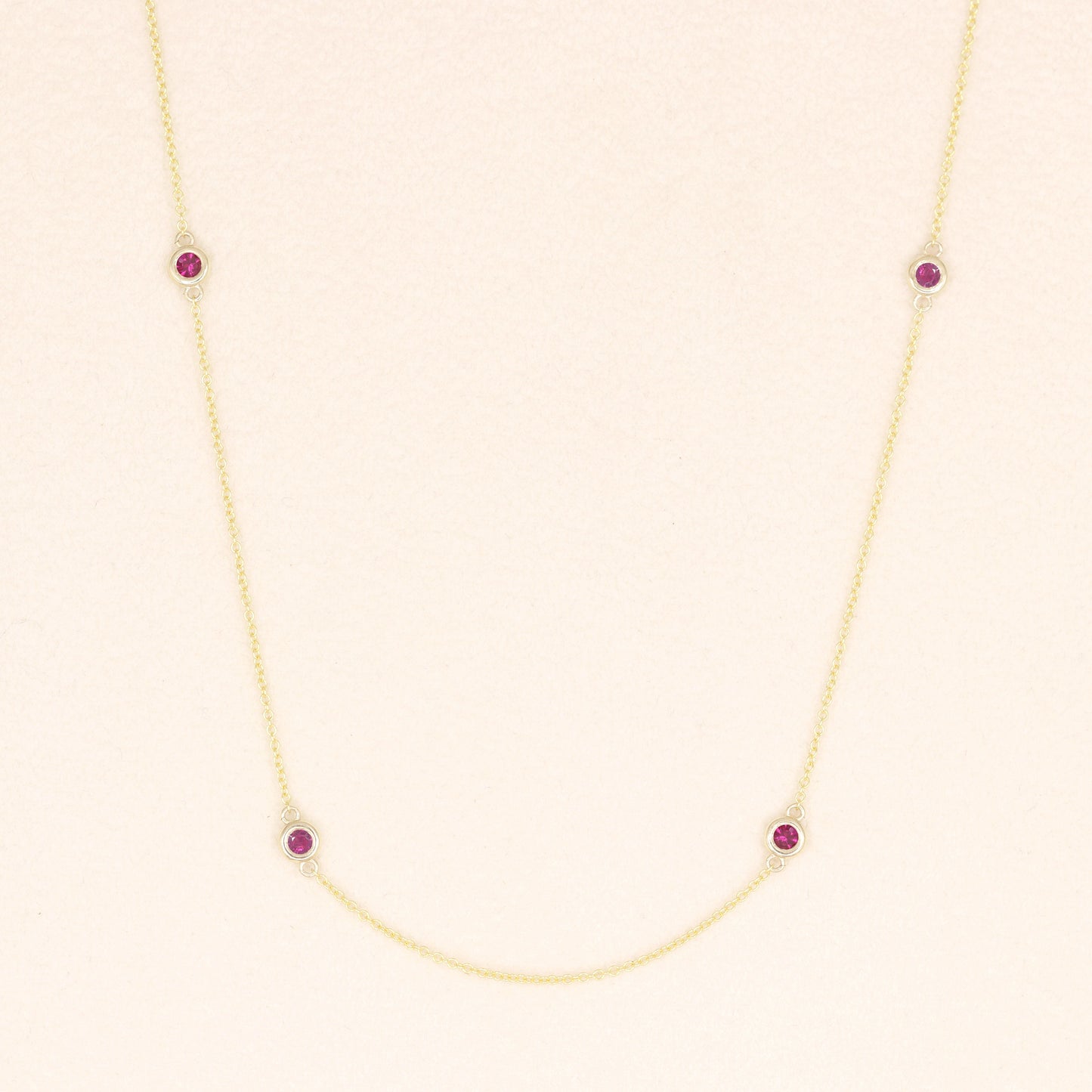 14K 4 Ruby By The Yard Necklace / Natural Ruby Bezel Necklace