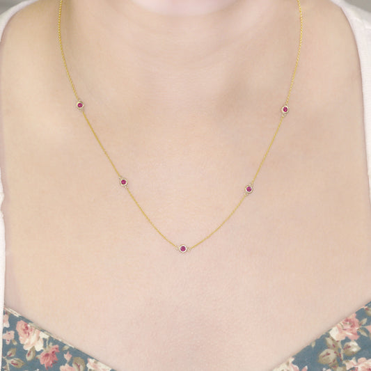 14K 5 RUBY BY THE YARD NECKLACE