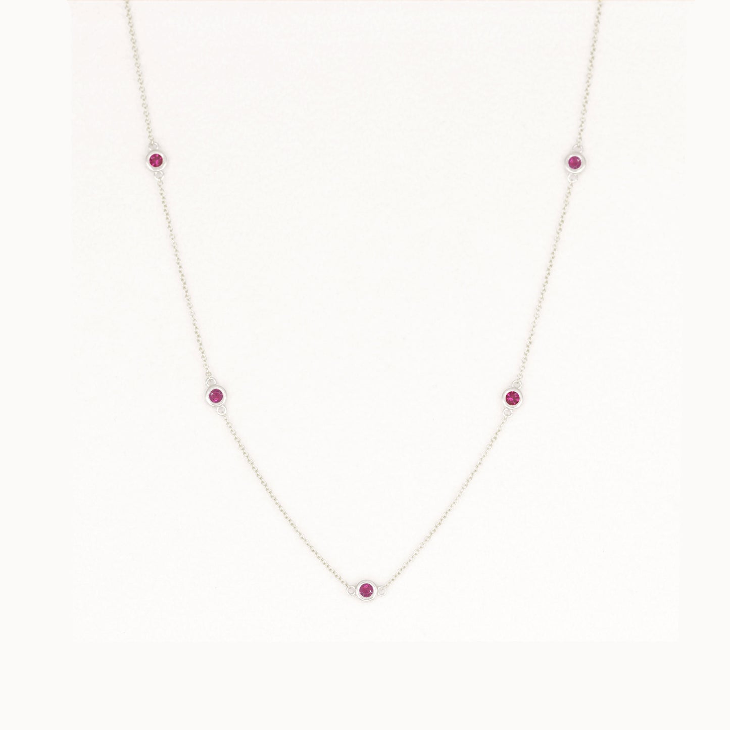 14K 5 Ruby By The Yard Necklace / Ruby Bezel Necklace