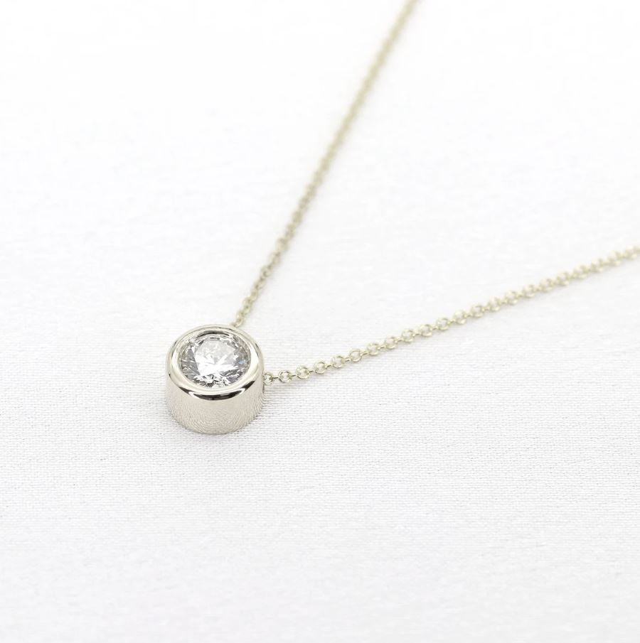 0.5ct Lab Grown Diamond Bezel Necklace / 14k Solid Gold Necklace