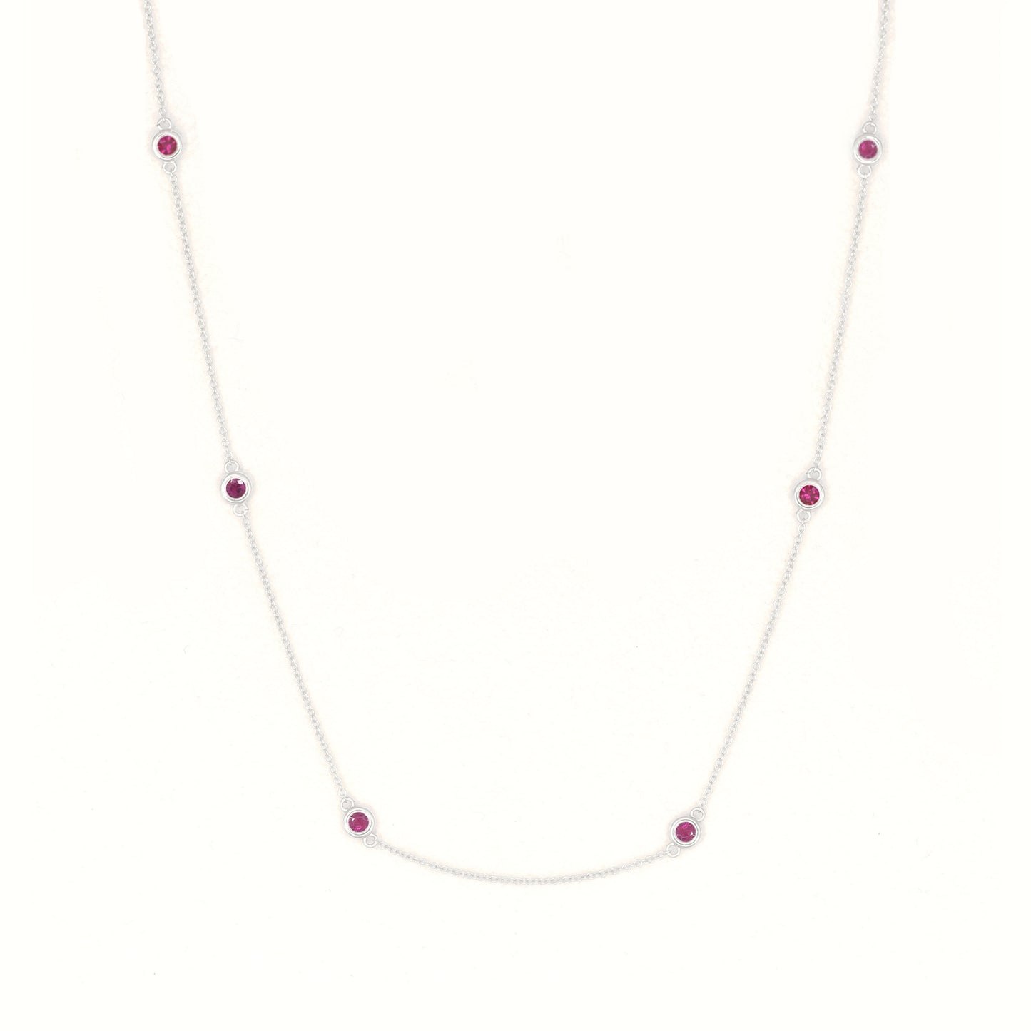 14K 6 Ruby By The Yard Necklace / Ruby Bezel Necklace