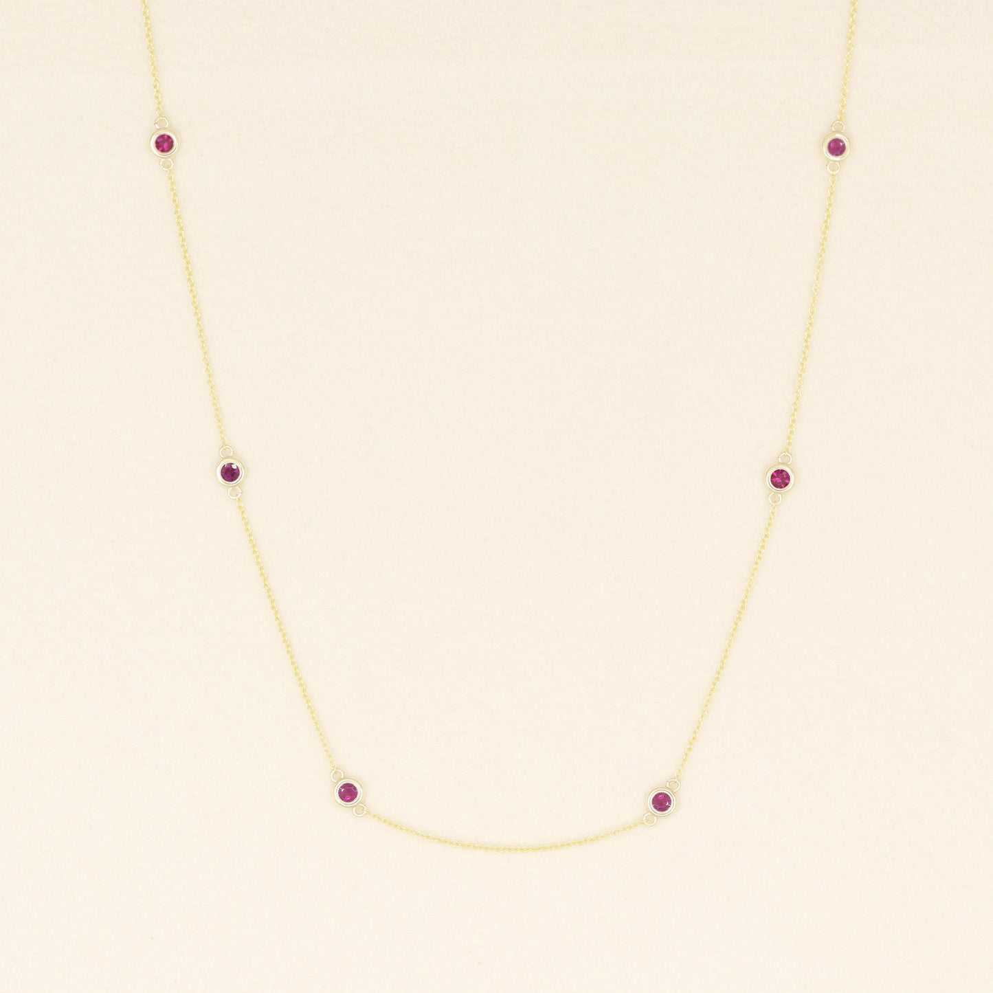 14K 6 Ruby By The Yard Necklace / Ruby Bezel Necklace