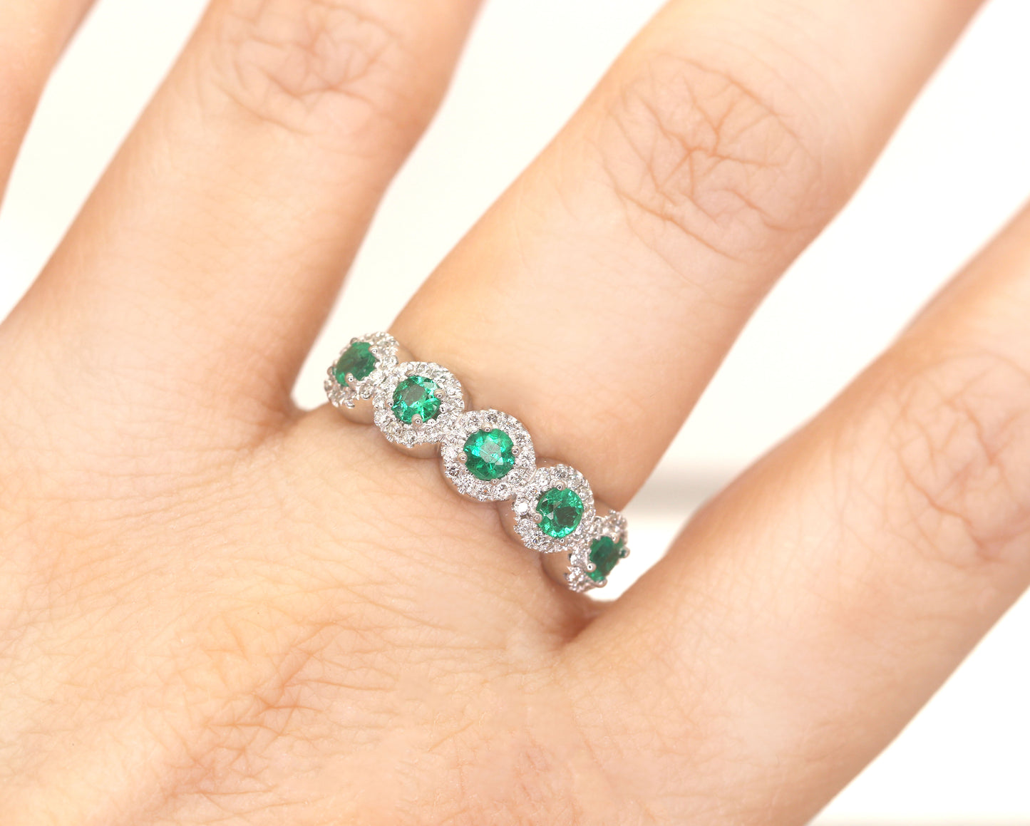 14K EMERALD 0.27CT DIAMOND HALO BAND