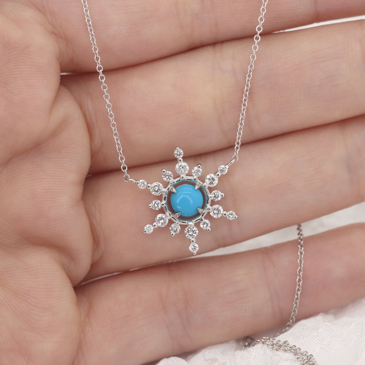 14K 5MM TURQUOISE DIAMOND SNOWFLAKE NECKALCE