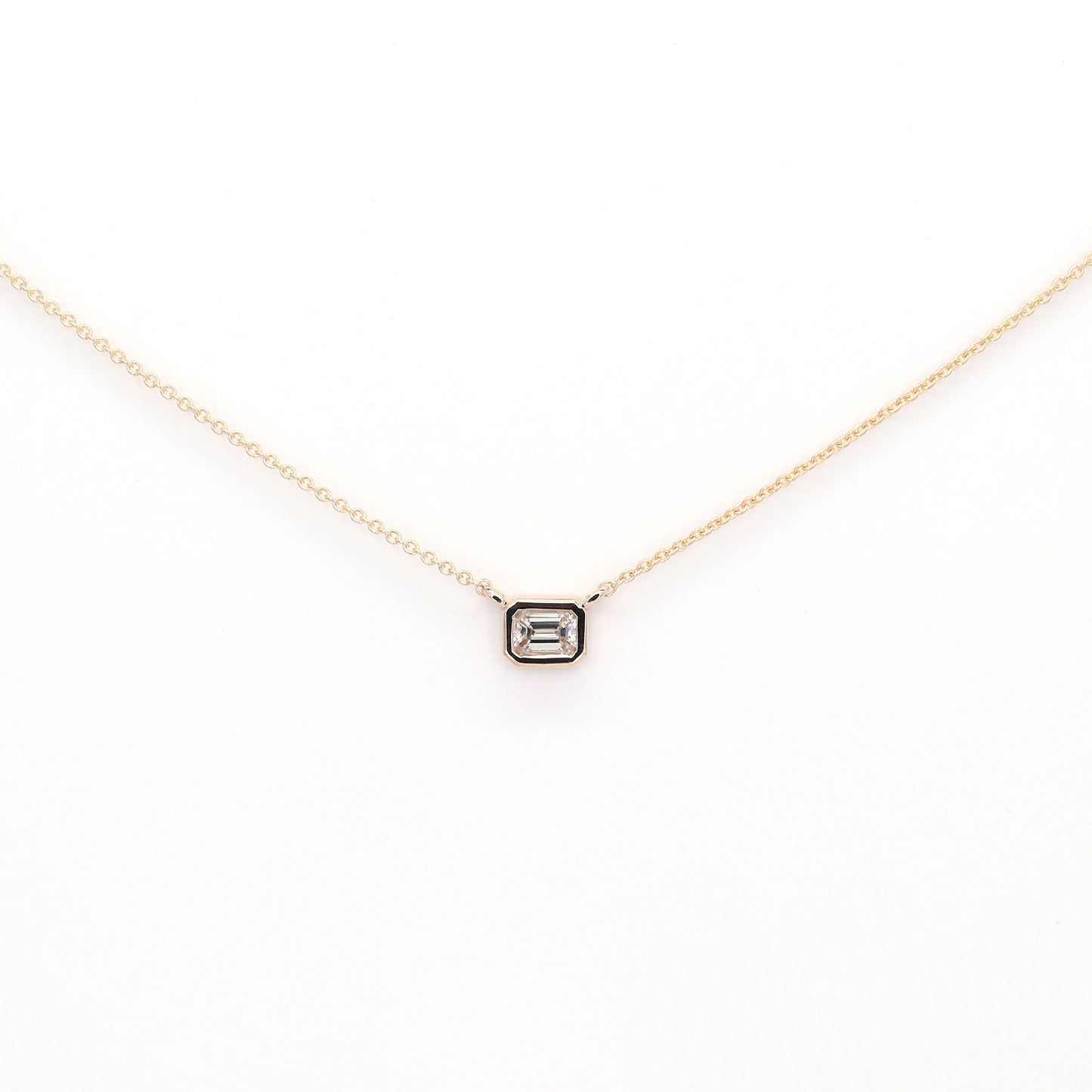 14K 0.25CT EMERALD CUT DIAMOND BEZEL NECKLACE