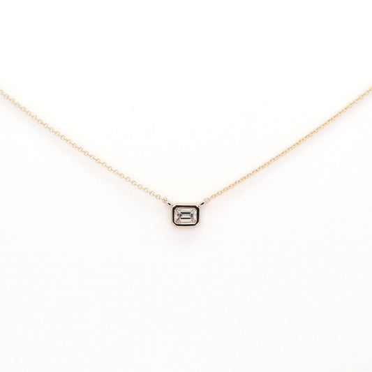 14K 0.25CT EMERALD CUT DIAMOND BEZEL NECKLACE