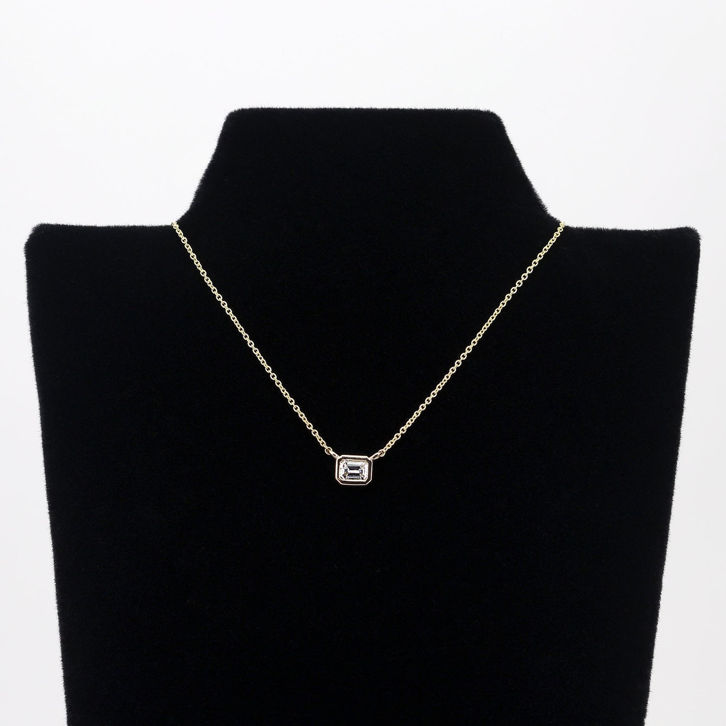 14K 0.25CT EMERALD CUT DIAMOND BEZEL NECKLACE