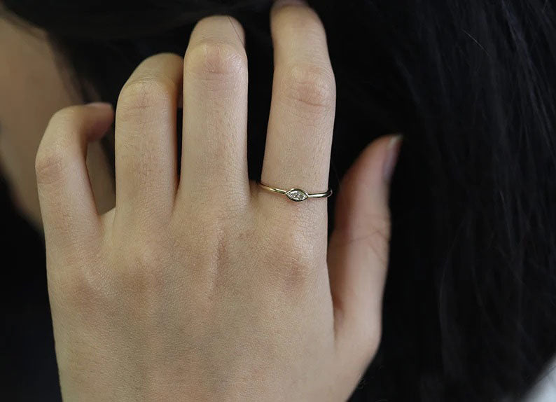 14K Marquise Diamond Bezel Solitaire Wedding Ring