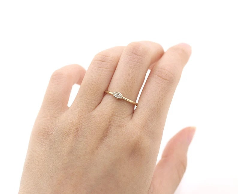 14K Marquise Diamond Bezel Solitaire Wedding Ring