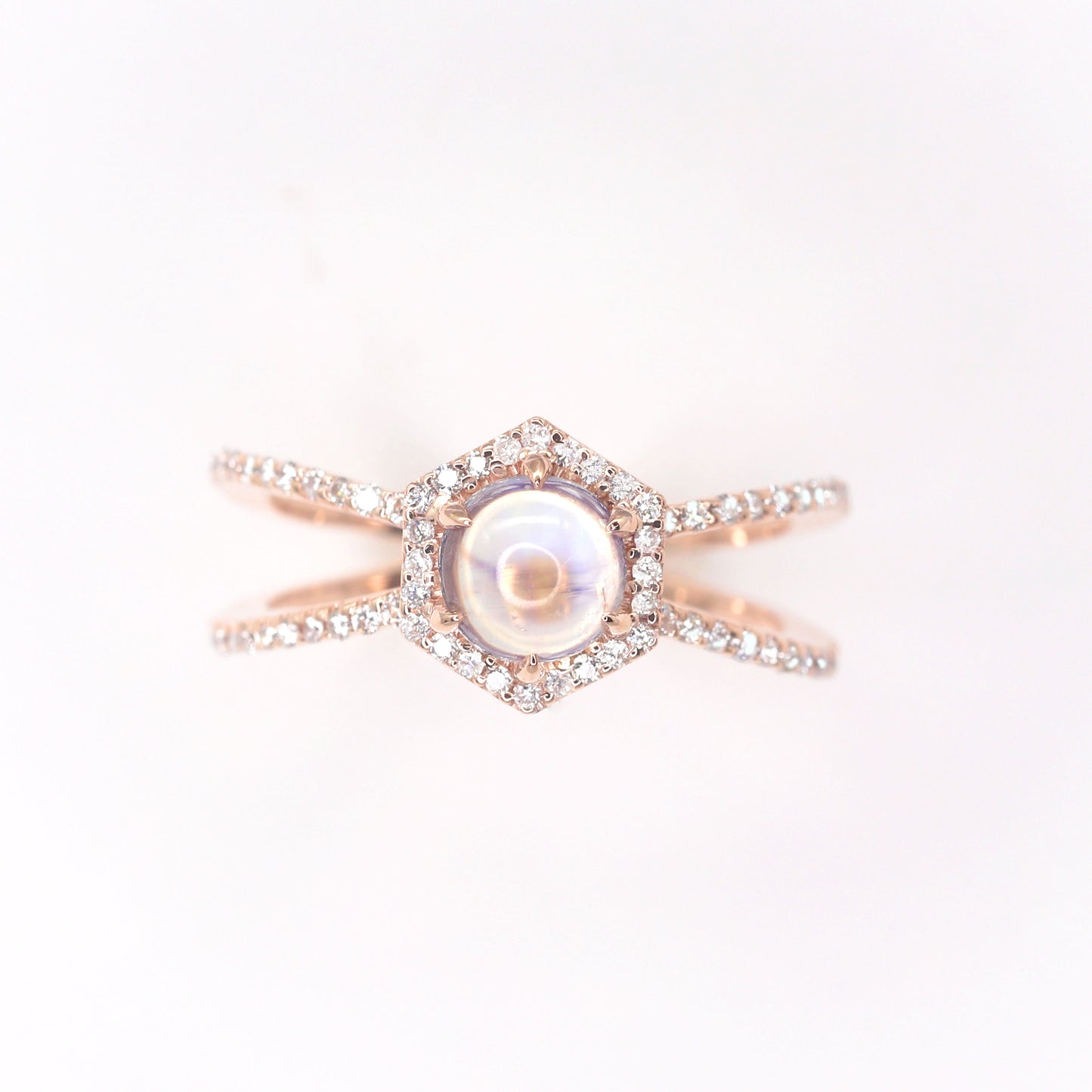 14K MOONSTONE DIAMOND HEXAGON RING