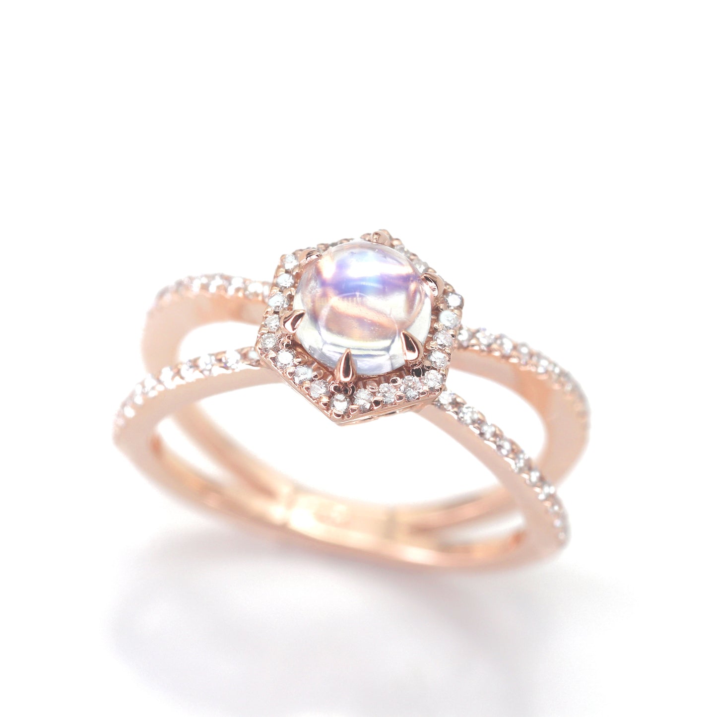 14K MOONSTONE DIAMOND HEXAGON RING