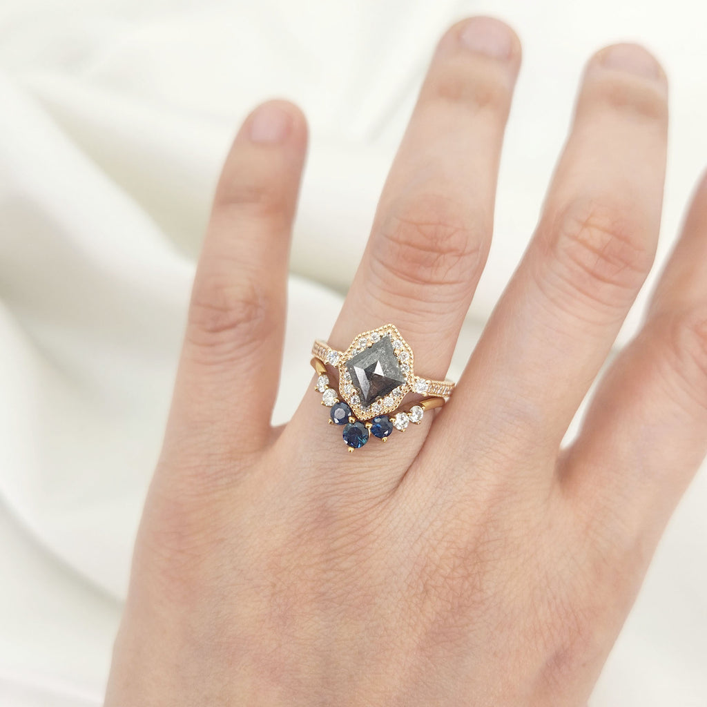14K 1.23 CT Salt and Pepper Diamond Vintage Engagement Ring / Natural Salt and Pepper Ring / Anniversary Ring / Salt and Pepper Diamond Ring