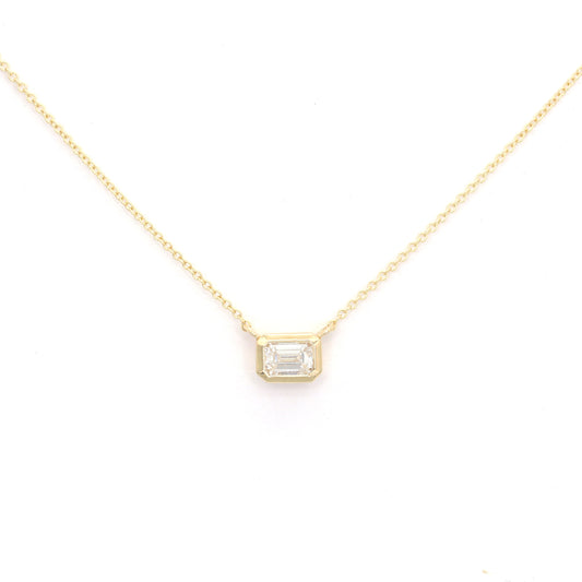 14K 0.5ct  Lab Grown Diamond Bezel Necklace / Emerald Cut Diamond Necklace