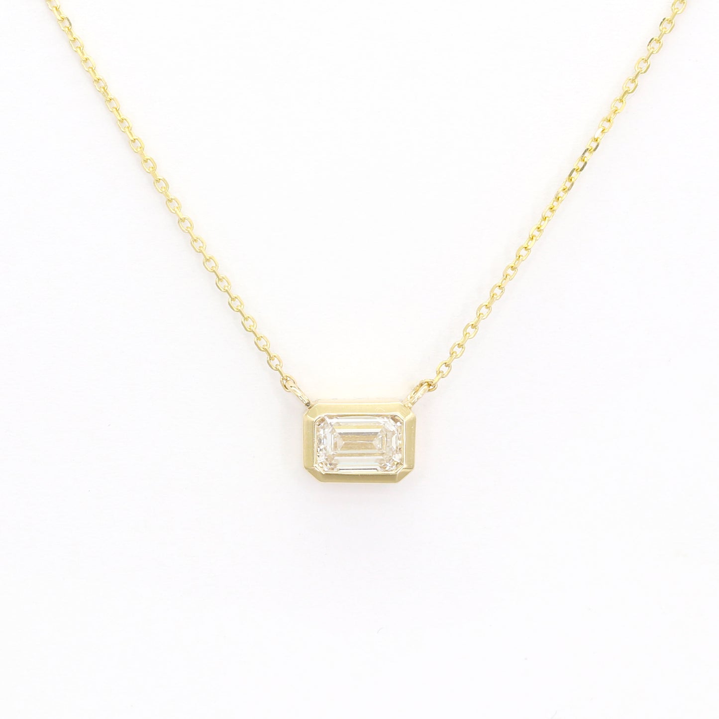 14K 1.0ct Lab Grown Diamond Bezel Necklace / Emerald Cut Diamond Necklace