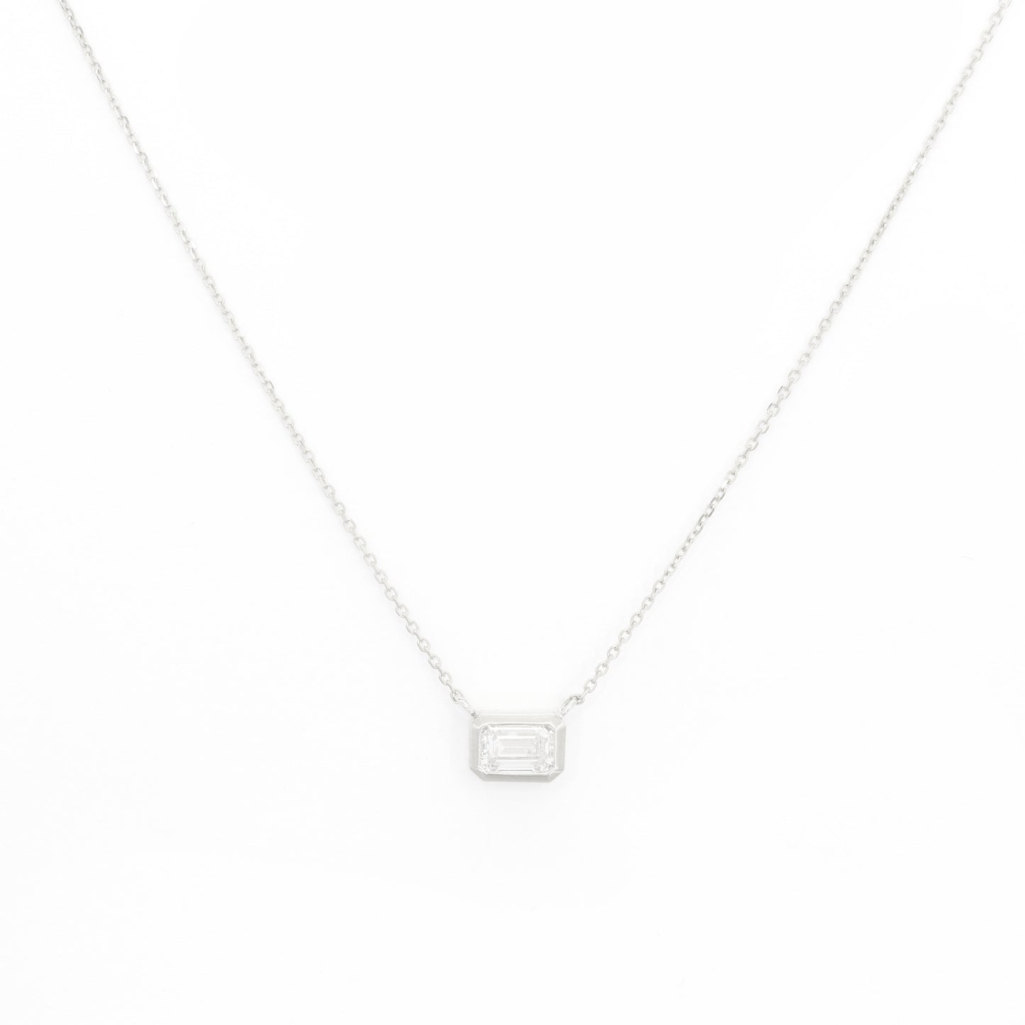 14K 1.0ct Lab Grown Diamond Bezel Necklace / Emerald Cut Diamond Necklace