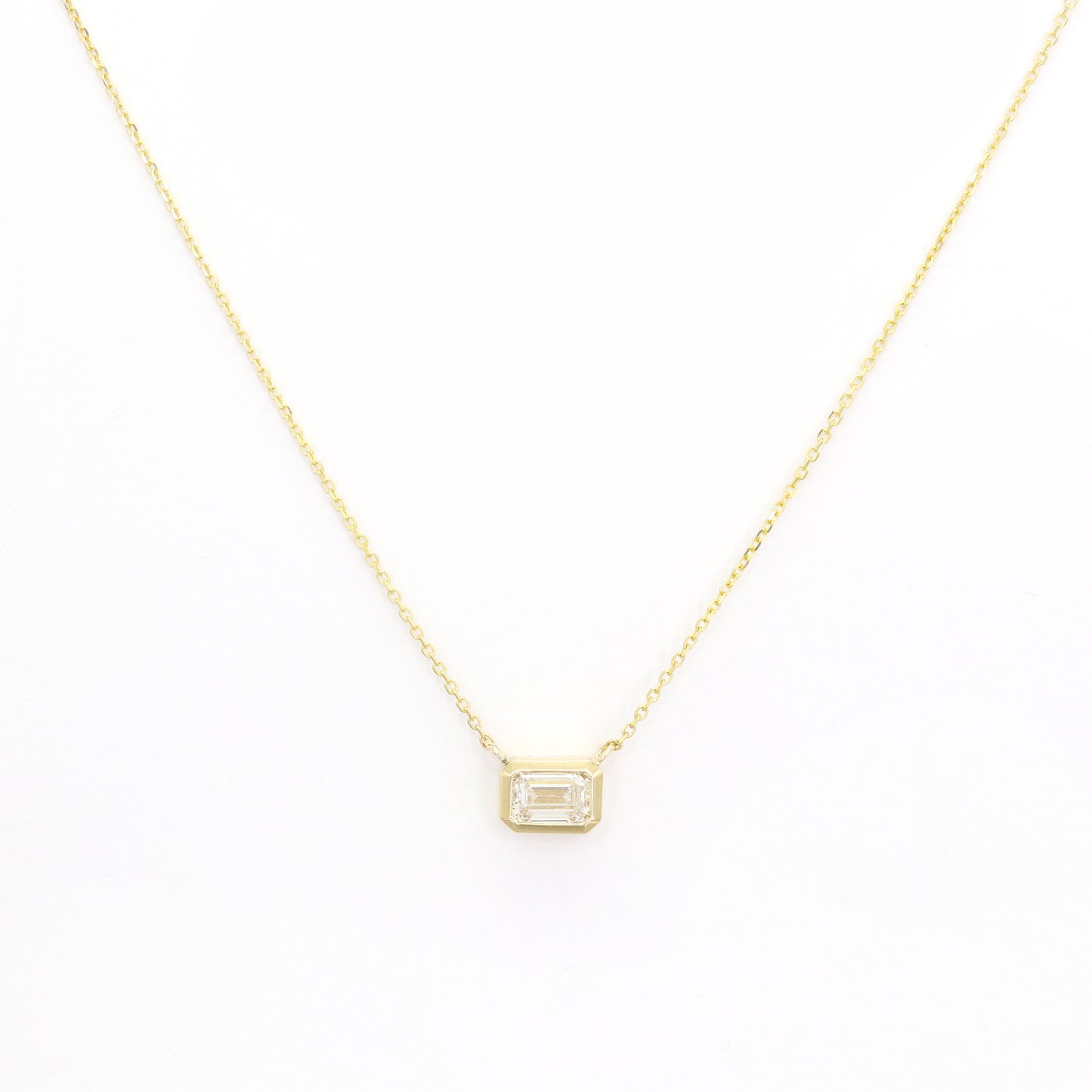 14K 1.0ct Lab Grown Diamond Bezel Necklace / Emerald Cut Diamond Necklace