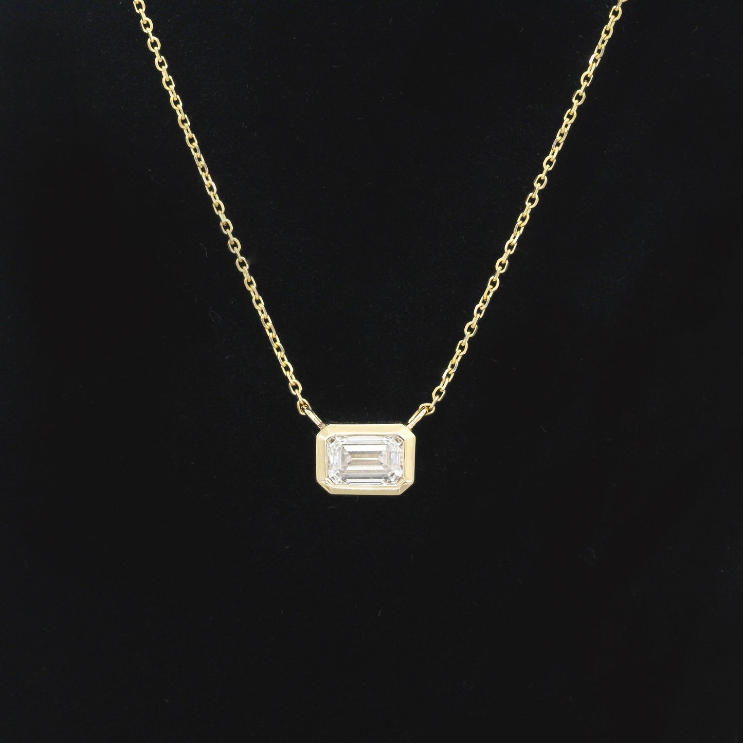 14K 1.0ct Lab Grown Diamond Bezel Necklace / Emerald Cut Diamond Necklace