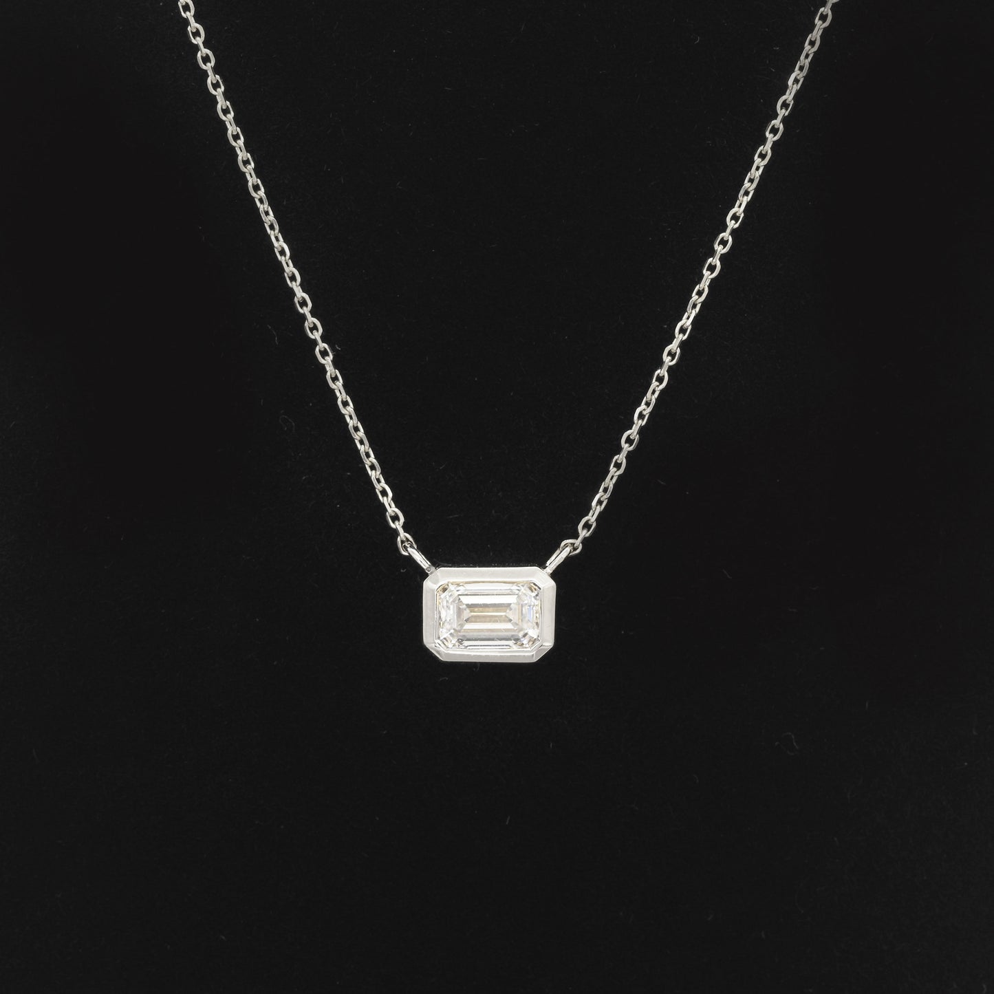 14K 1.0ct Lab Grown Diamond Bezel Necklace / Emerald Cut Diamond Necklace