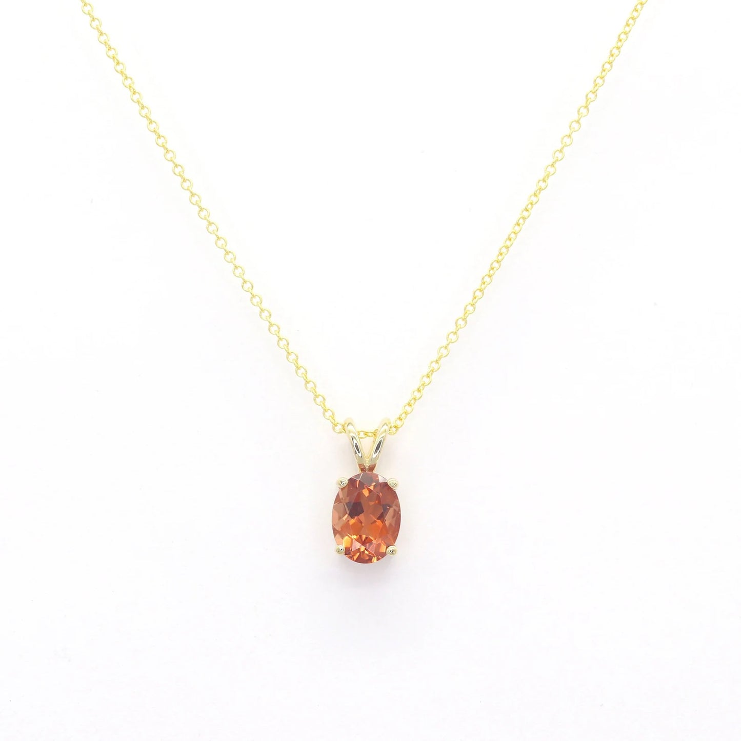 14K 8x6MM OVAL SUNSTONE SOLITAIRE NECKLACE