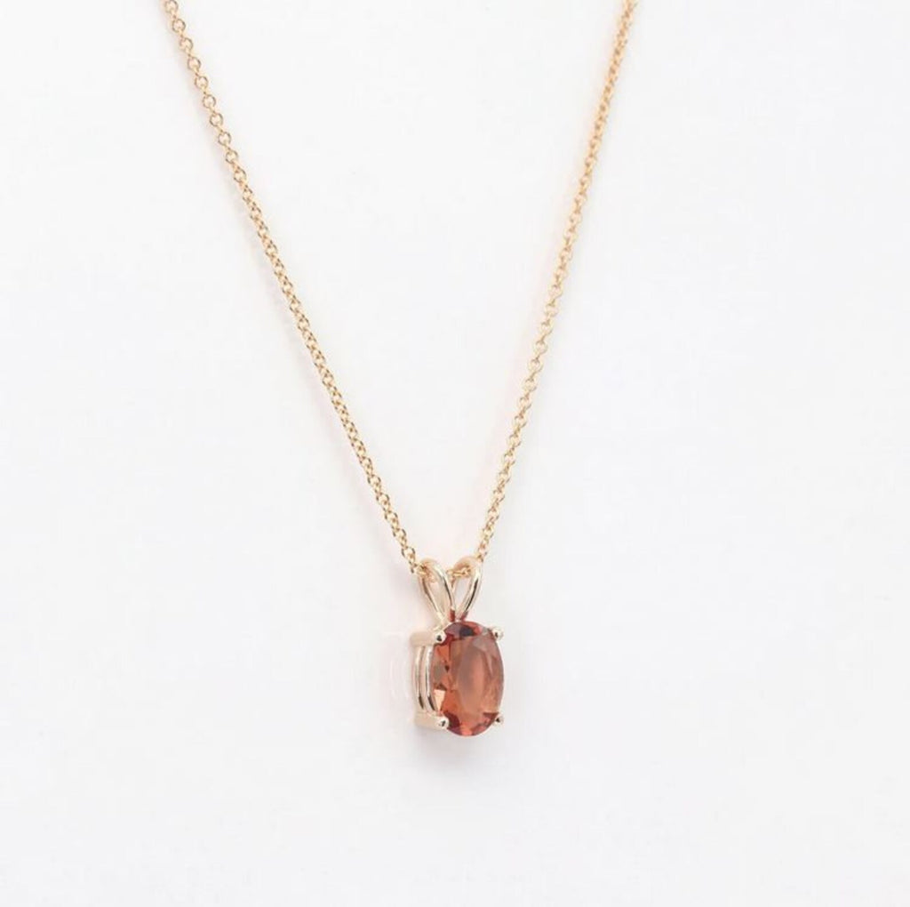 14K 8x6MM OVAL SUNSTONE SOLITAIRE NECKLACE