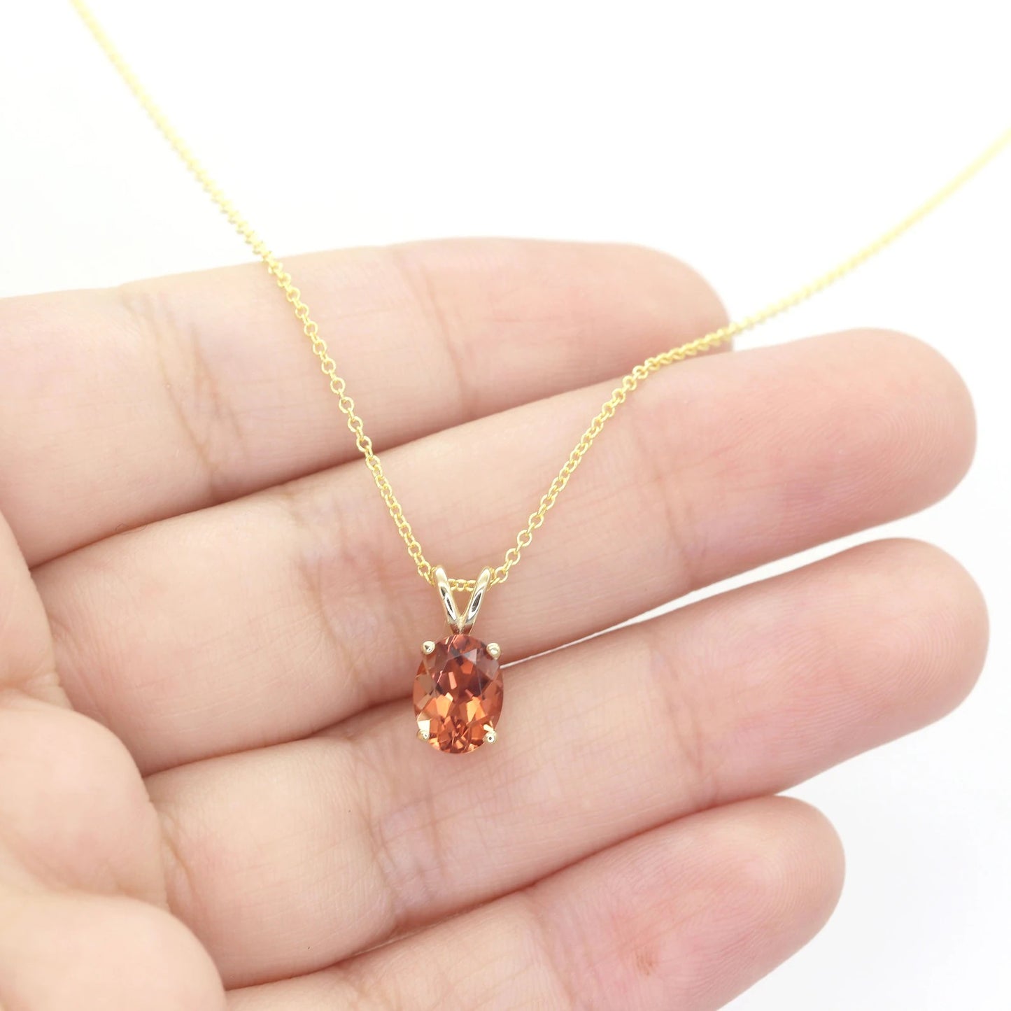 14K 8x6MM OVAL SUNSTONE SOLITAIRE NECKLACE