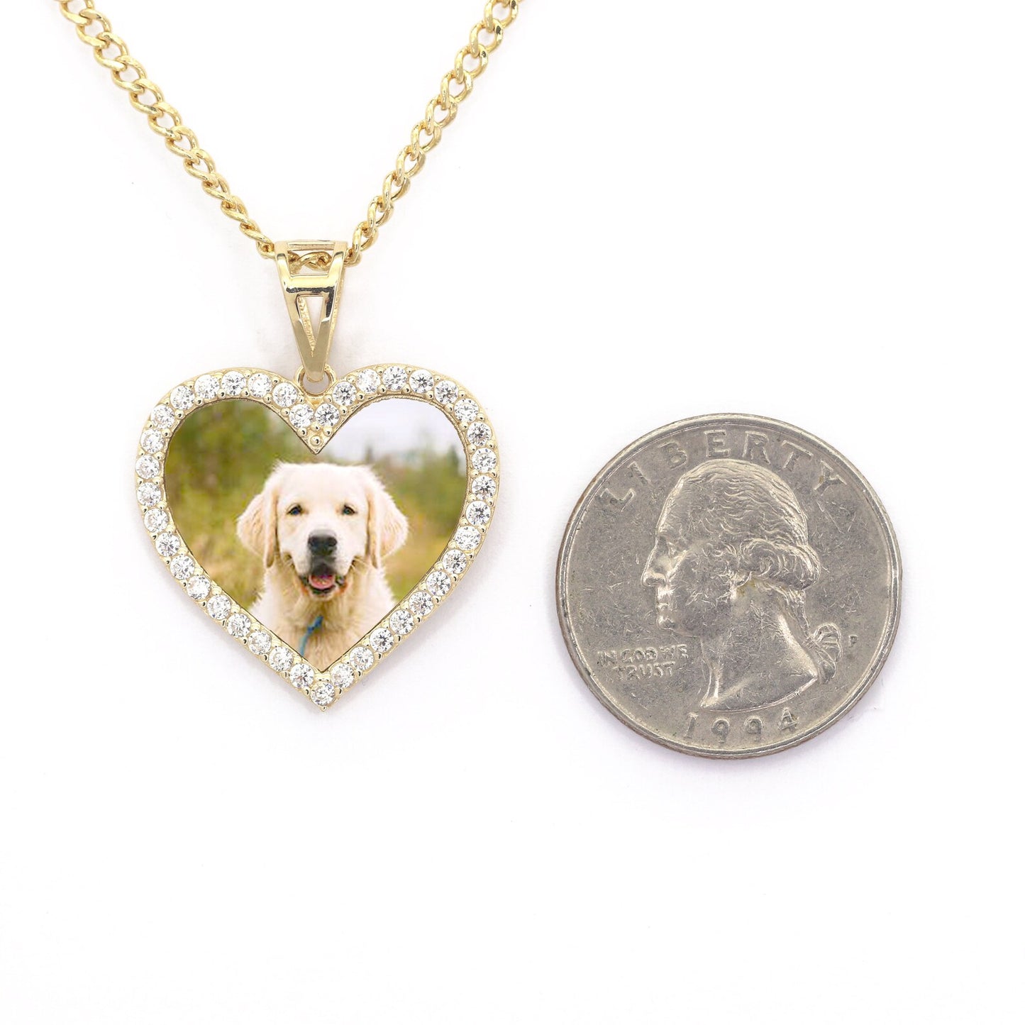 14K Yellow Gold Customize Picture Heart Pendant Necklace