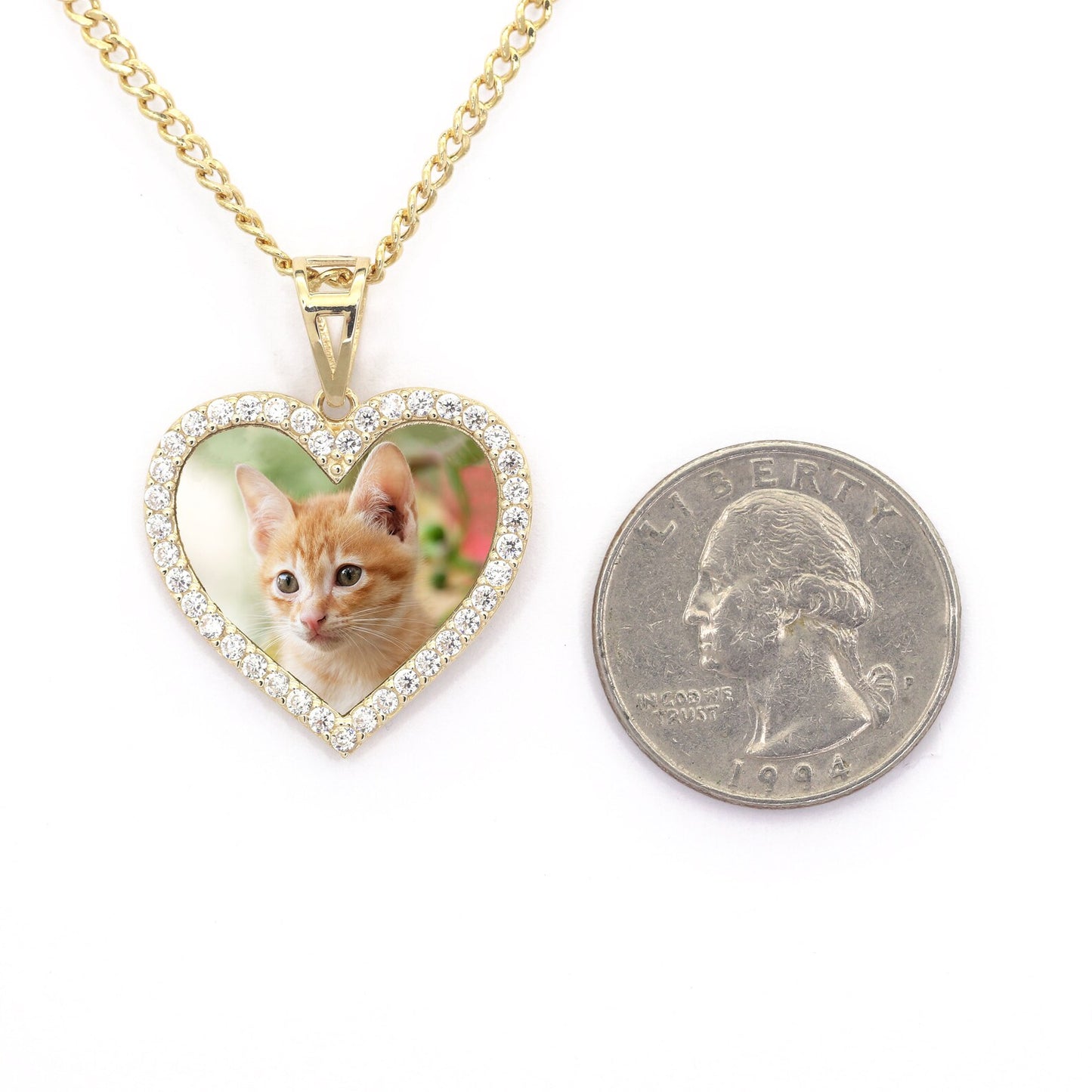 14K Yellow Gold Customize Picture Heart Pendant Necklace