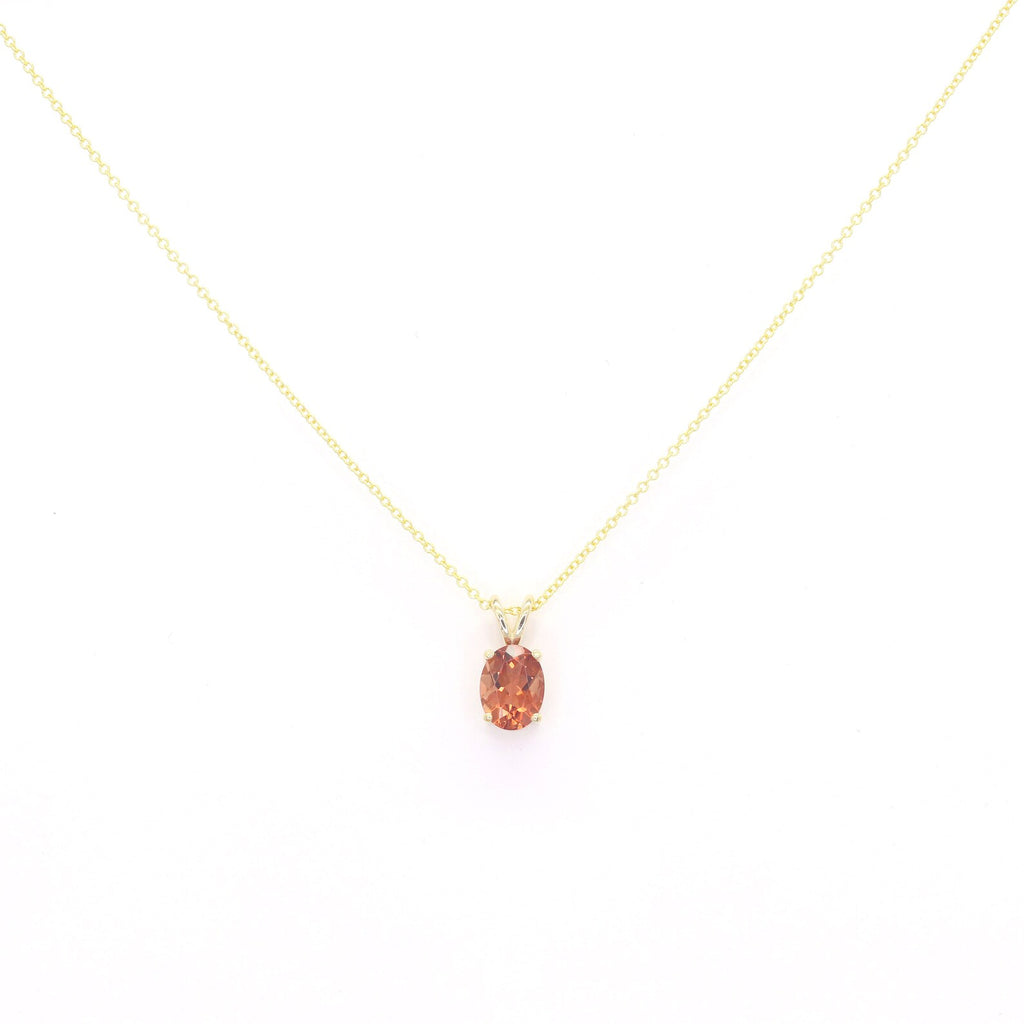 14K 8x6MM OVAL SUNSTONE SOLITAIRE NECKLACE