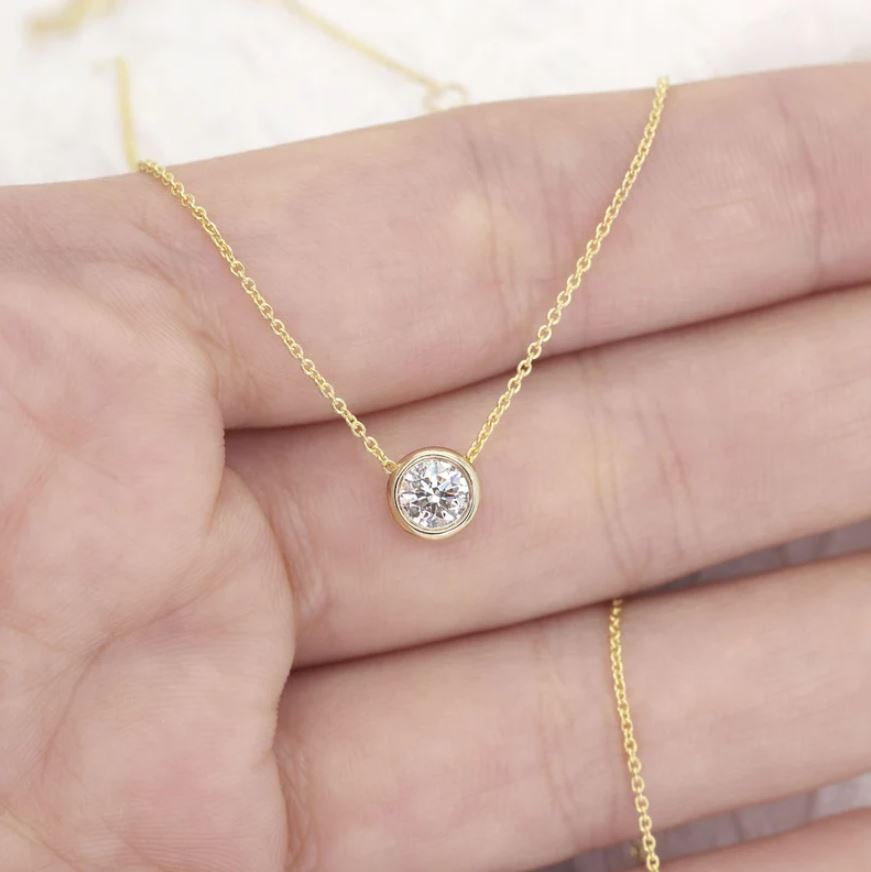 0.35ct Lab Grown Diamond Bezel 14K Gold Necklace