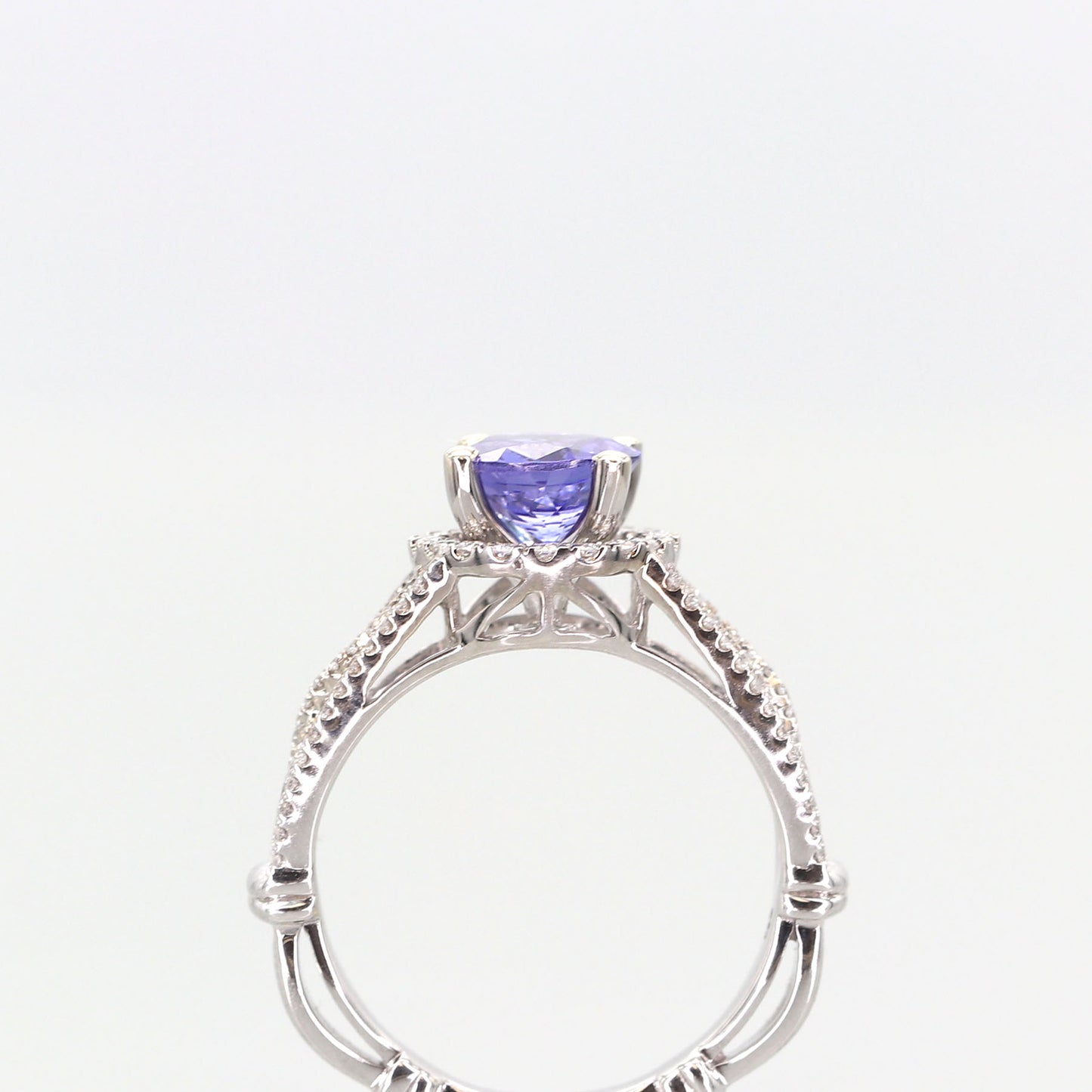 18K WHITE GOLD TANZANITE DIAMOND HALO RING