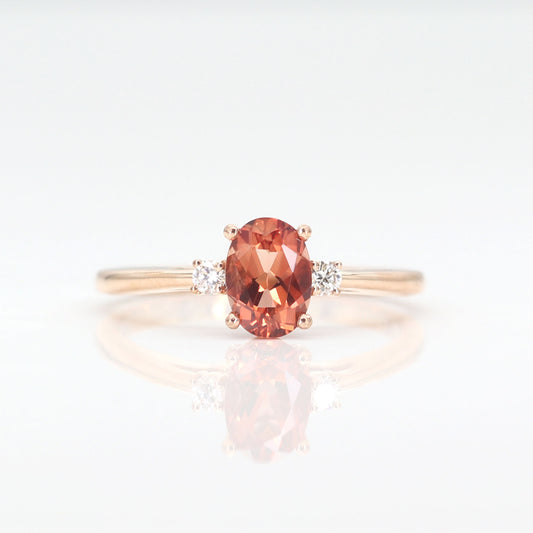 14K OVAL SUNSTONE DIAMOND RING