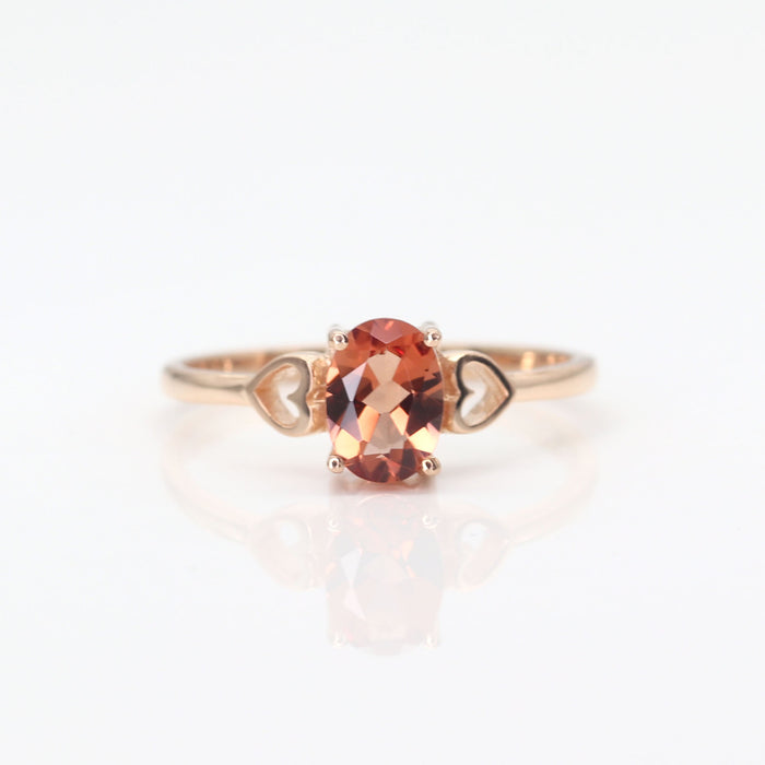 14K OVAL SUNSTONE DOUBLE HEART RING (SMALL VERSION)