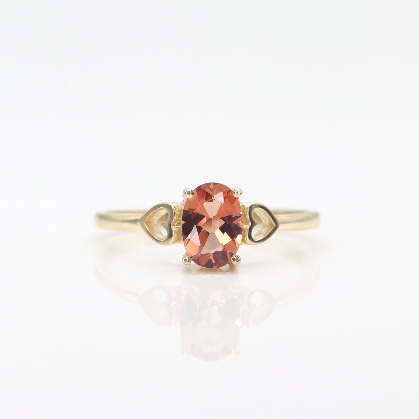 14K OVAL SUNSTONE DOUBLE HEART RING (SMALL VERSION)