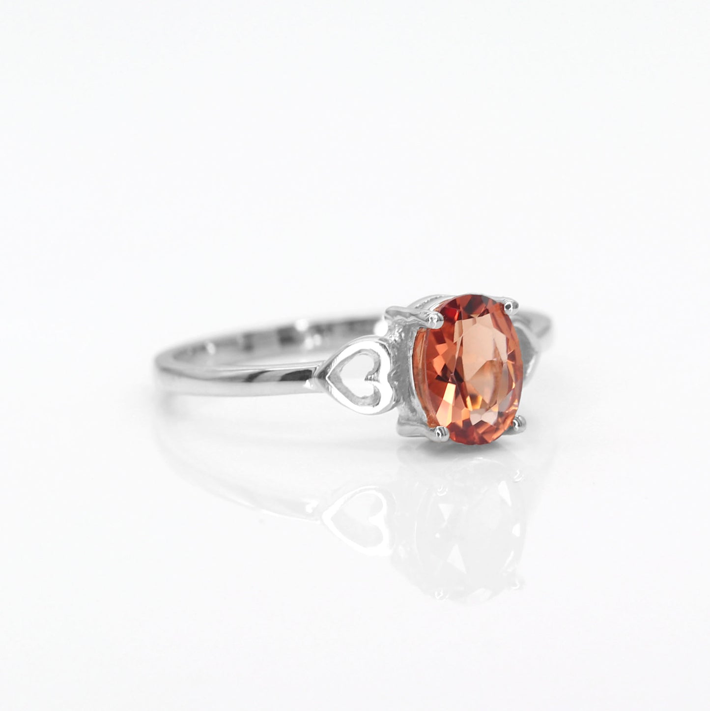 14K OVAL SUNSTONE DOUBLE HEART RING (SMALL VERSION)